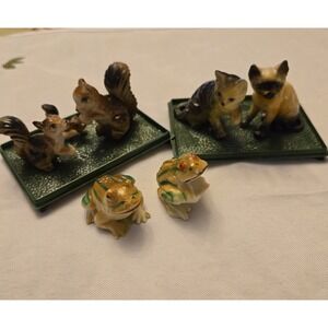 Vintage Hong Kong Miniature Plastic Animals Lot Figurines Cats Squirrels Frogs